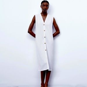 Zara White Buttoned Vest Dress